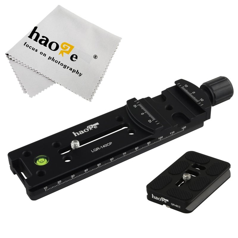Haoge 140mm Nodal Slide Double Dovetail Focusing Rail Plate with Metal Quick Release Clamp and 60mm Plate for Camera Panoramic Panorama Close Up Macro Shoot fit Arca Swiss RRS Benro Kirk - Image 1